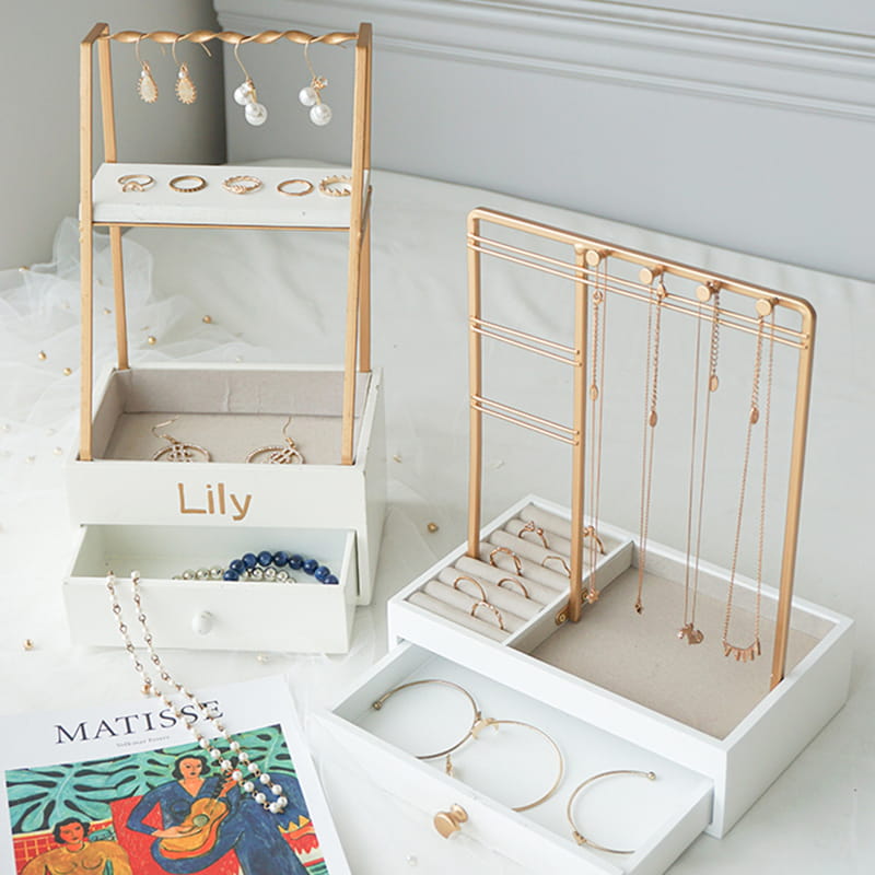 Kundenspezifischer handgefertigter Schmuckhalter, Aufbewahrung der Schmuckkollektion, Tischplatte, Halskette, Armband, Ohrringe, Schmuckorganisator