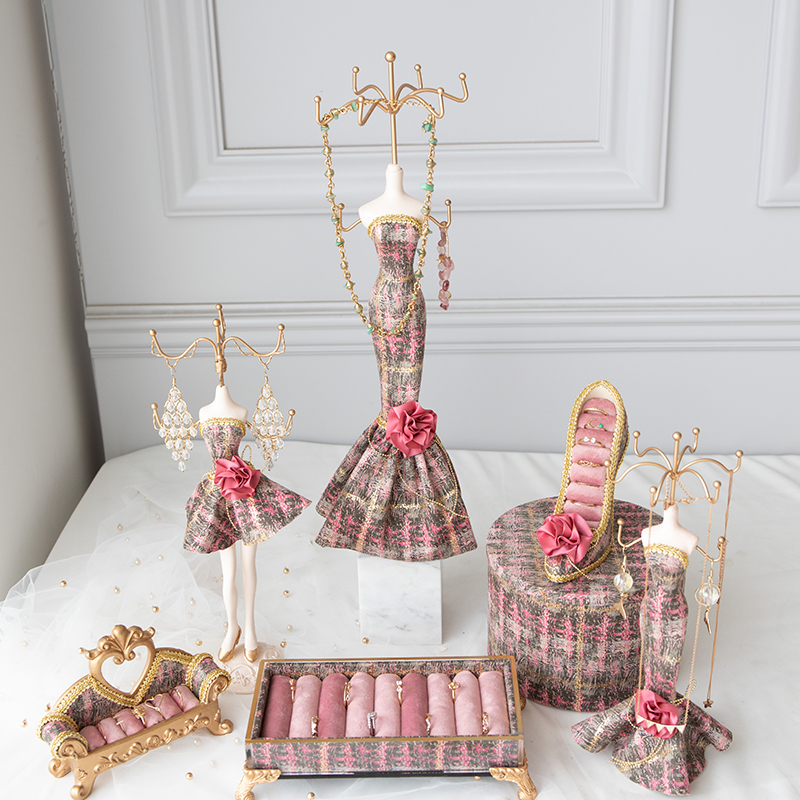 Gittermuster Kleiderform Mannequin geformt High Heel Schuh geformt Schmuck Display Halter Set